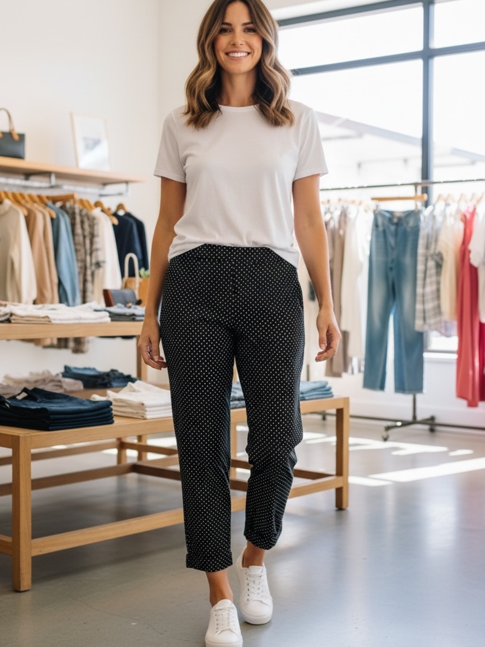 NWOT Bill BLASS BlACK & WHITE POLKA DOT PREPPY PULL-ON CROPPED CUFF PANTS SZ 10